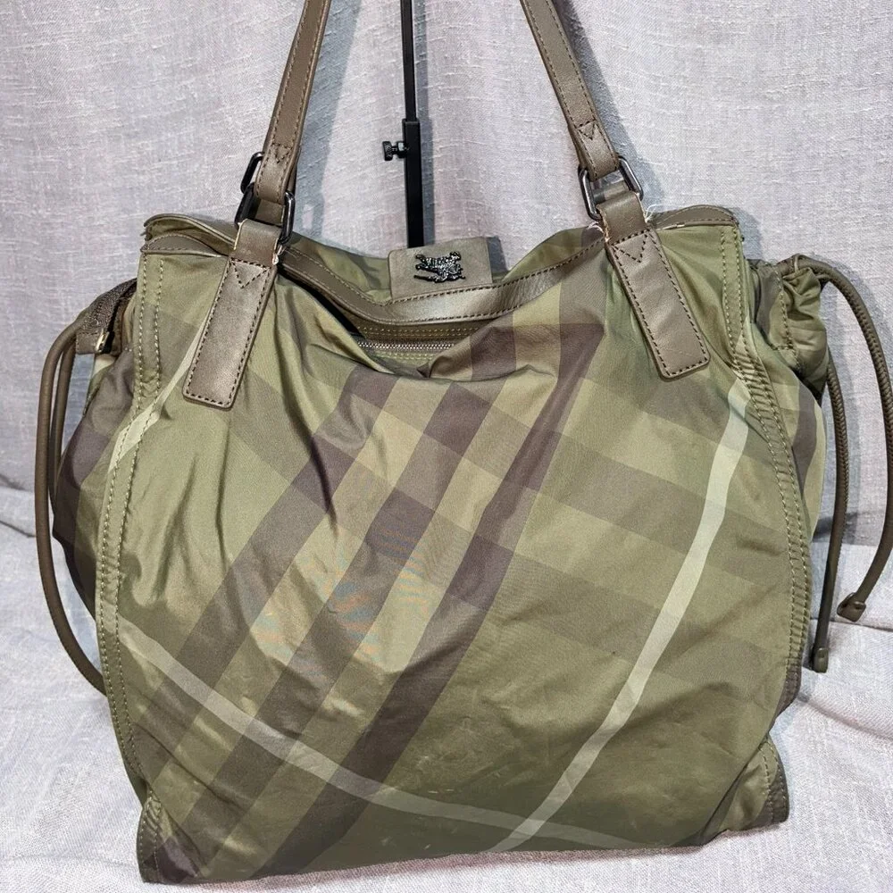 Burberry Green Plaid Tote Bag